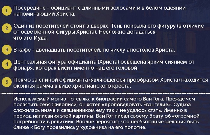 Связь картины «Кафе» Ван Гога с сюжетом Тайной Вечери (5 фото)