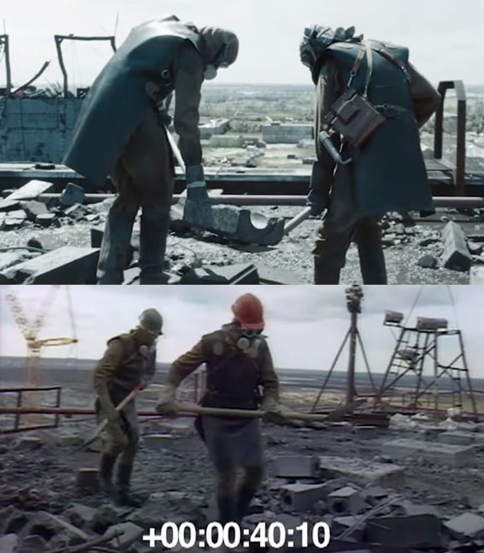 13 фотоколлажей, сделанных из кадров сериала «Чернобыль» и реальных фотографий