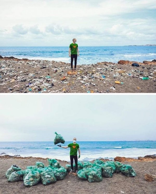 До и после генеральной уборки пляжа
