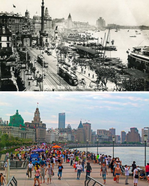 Шанхай, Китай, в 1920-х годах и сейчас