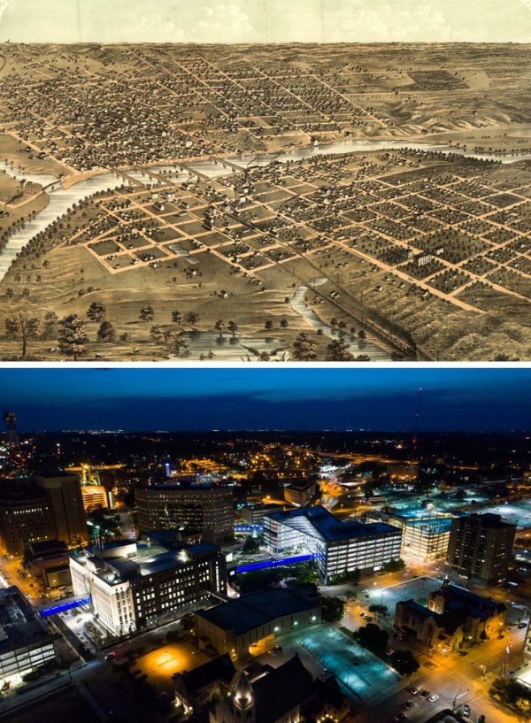 Де-Мойн, штат Айова, в 1868 году и сейчас