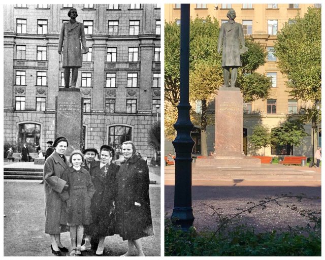 Памятник Добролюбову в Большом Рыбацком сквере.~1960 и 2020 год.
