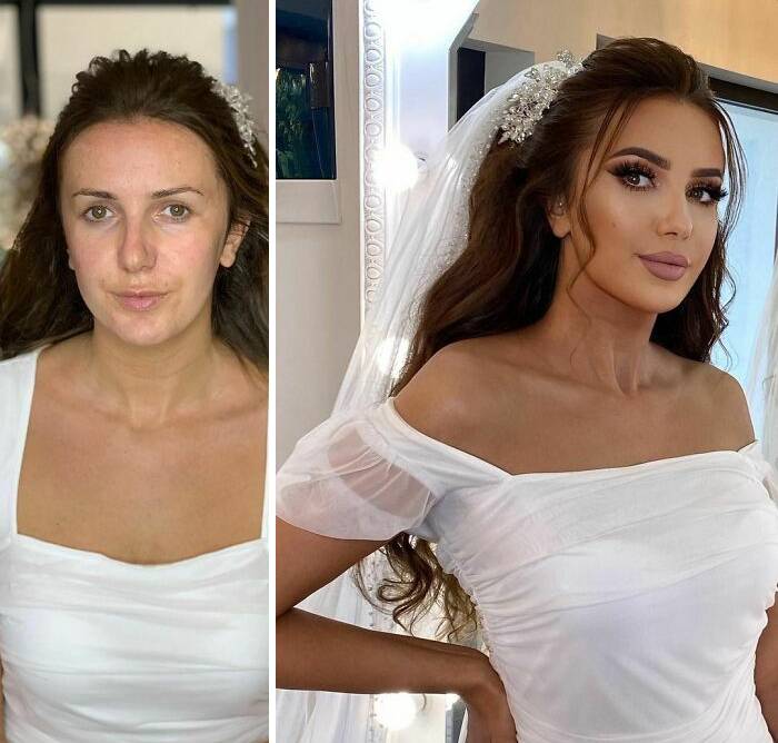 15 девушек до и после профессионального свадебного макияжа