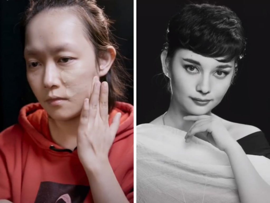 Девушка из Китая, превращается с помощью макияжа в любую знаменитость